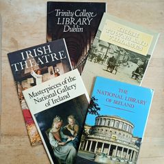 Five books from the Eason Irish heritage series - Trinity library, National library, Irish towns and villages, Irish theatre and national gallery.