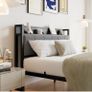 King Size Bed Frame with Storage Wooden Headboard Image 4