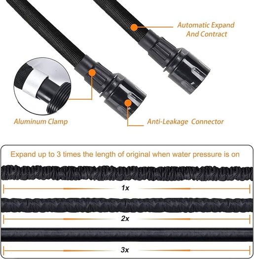 Expandable Garden Hose Pipe - Expanding Hose 100FT with 10 Modes Spray Gun, 3 Times Flexible Water Hose with 1/2", 3/4" and Quick Fittings, No-Leaking &Lightweight for Gardening, Washing (100FT)