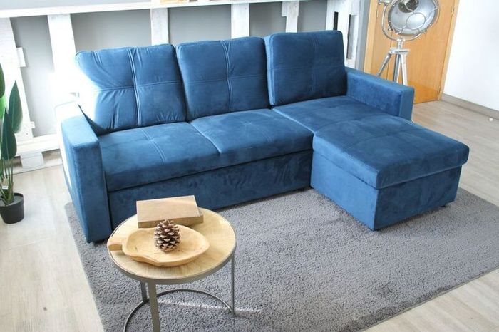 Blue velvet Corner Sofa Bed Storage Free Delivery