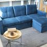 Blue velvet Corner Sofa Bed Storage Free Delivery Image 2