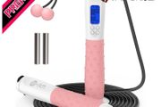 Skipping Rope Adult Fitness, Digital Speed Jump Rope with Counter [Ropeless for Indoor Use] for Women Men and Kids, Weighted Handles, Adjustable Rope, Exercise Equipment for Crossfit Boxing (FREE SHIPPING)