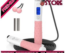 Skipping Rope Adult Fitness, Digital Speed Jump Rope with Counter [Ropeless for Indoor Use] for Women Men and Kids, Weighted Handles, Adjustable Rope, Exercise Equipment for Crossfit Boxing (FREE SHIPPING)