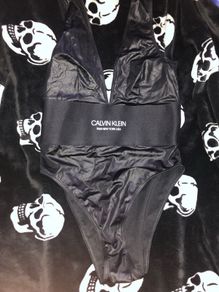 Calvin Klein Black Feature Plunge Swimsuit womens size medium brand new with tag
