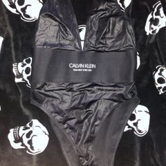 Calvin Klein Black Feature Plunge Swimsuit womens size medium brand new with tag