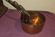 Set of 4 Antique French Copper Saucepans