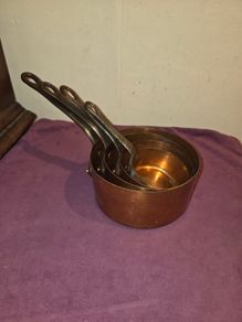 Set of 4 Antique French Copper Saucepans