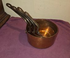Set of 4 Antique French Copper Saucepans