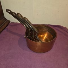 Set of 4 Antique French Copper Saucepans
