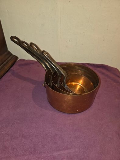 Set of 4 Antique French Copper Saucepans