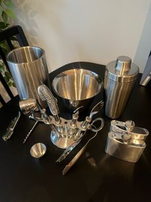 Premium Stainless Steel Cocktail Set, Hip Flasks, Decanter