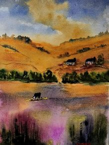 cow in the morning watercolour