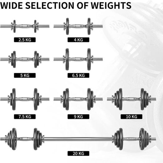 20kg Cast Iron Adjustable Dumbbell Set Hand Weight with Solid Dumbbell Handles Changed into Barbell Handily Perfect for Bodybuilding Fitness Weight Lifting Training Home Gym (FREE POSTAGE)