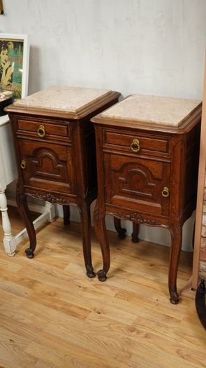 Pair of Antique French Oak Bedside Cabinets