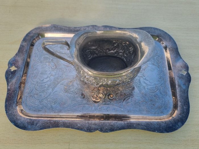 Viking Plate / Made in Canada / E.P. Brass creamer and tray