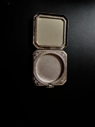 Vintage Floral Powder Compact  Silver-Tone Metal