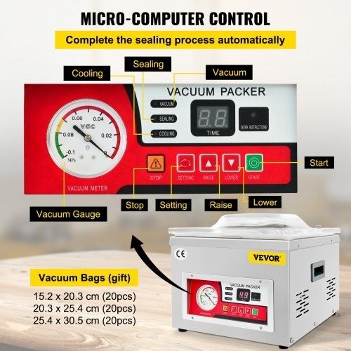Chamber Vacuum Sealer, 260W Sealing Power, Vacuum Packing Machine for Wet Foods, Meats, Marinades and More, Compact Size with 25.9 cm Sealing Length, Applied in Home Kitchen and Commercial Use