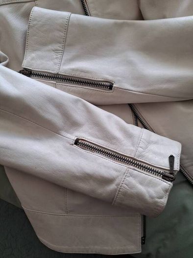 M&S Stone Soft Leather Jacket Size 12