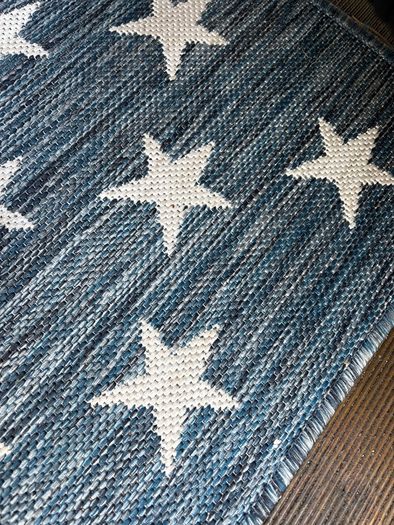 Ex display limited edition 200cm x 300cm navy and white star print indoor/outdoor rug