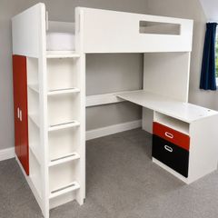 loft bed with desk, wardrobe and mattress