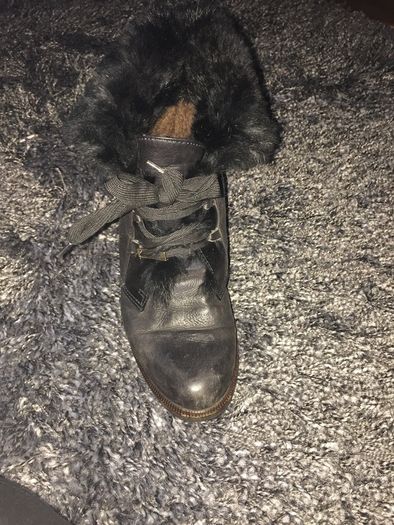 Black Leather & Fur Vintage Ankle Boots