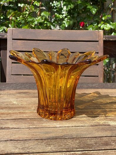 Mid Century Large Amber Color Handblown Vase