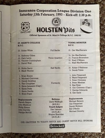 1993 St. Mary's College v Young Munster R.F.C. - AIL Division 1 Rugby Programme