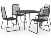 5 Piece Garden Dining Set PVC Rattan Black