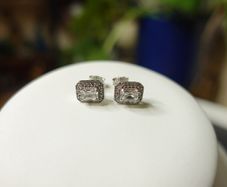 Sterling Silver Earrings, 925 Square Shaped Studs With Zircons