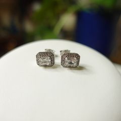 Sterling Silver Earrings, 925 Square Shaped Studs With Zircons