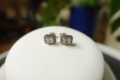 Sterling Silver Earrings, 925 Square Shaped Studs With Zircons