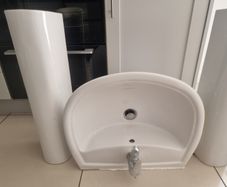 sink, pedestal and tap