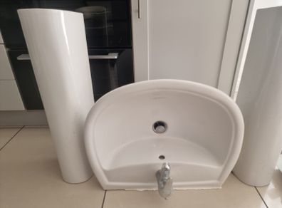 sink, pedestal and tap