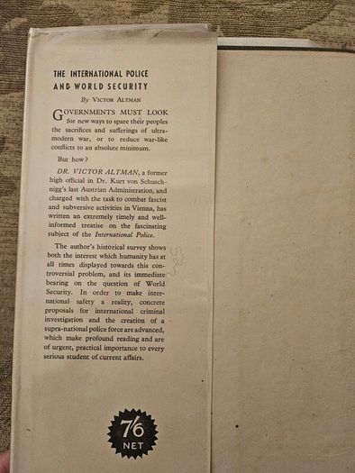 The International Police And World Security. By Victor Altman. First Edition 1945 Hardback With Dustjacket In Good Condition.  See Photos For Same.