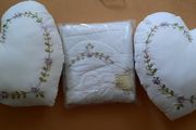 Two Heart Cushions and Pair of Matching Pillow Shams