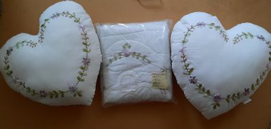 Two Heart Cushions and Pair of Matching Pillow Shams