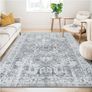 Washable Rugs Living Room Area Rugs Grey Vintage Boho Rug Large Non Slip Carpet Moroccan Rugs Short Pile Rug for Bedroom Dining Room Kitchen Soft Faux Wool Carpet 120x170cm Image 2