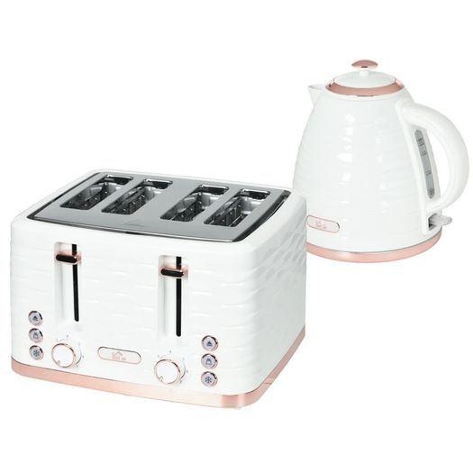 Kettle and Toaster Sets, 3000W 1.7L Rapid Boil Kettle & 4 Slice Toaster with 7 Browning Controls, Defrost, Reheat and Crumb Tray, Otter thermostat, Cream White