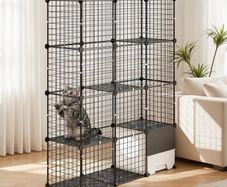 4Tier Cat Cage Playpen 104 x 36 x 140cm Indoor Metal Wire Enclosure with Litter Tray, DIY Cat Kennel for 1-2 Cats, Kittens & Small Pets, Black