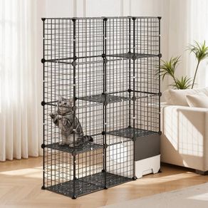 4Tier Cat Cage Playpen 104 x 36 x 140cm Indoor Metal Wire Enclosure with Litter Tray, DIY Cat Kennel for 1-2 Cats, Kittens & Small Pets, Black