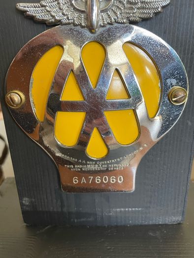 Classic AA Automotive Association Car Members Badge Mid 20th Century 1957 to 1959
