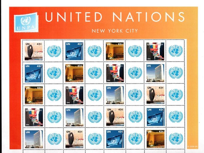 2008 United Nations Greeting Stamps Commemorative Stamp Sheet with UN Logo Mint Never Hinged (MNH)