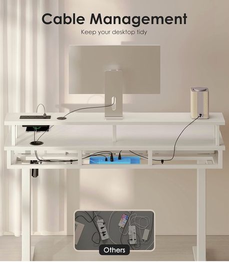 Electric Standing Desk, 120 x 54cm Height Adjustable Desk with 3 Drawers, RGB LED Strip & Charging Station