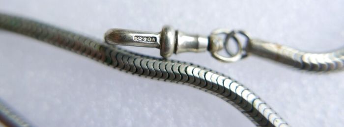 Victorian Albert  Solid Silver Albert Watch Chain "N.G.R.CO.REG" Birmingham or Chester. length 12" - 41,9g