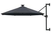 Wall-mounted Parasol with LEDs and Metal Pole 300 cm Anthracite