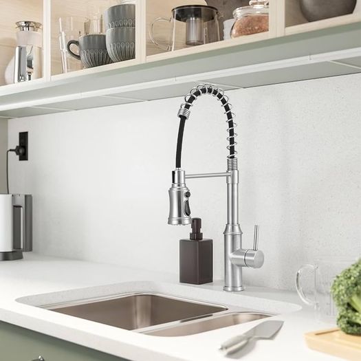NEW SALE | Brushed Kitchen Tap,Spring Kitchen Taps with Pull Out Spray,3 Spray Modes 360 Degree Swivel High Arc Single Handle Kitchen Sink Mixer Tap with Pull Down Sprayer