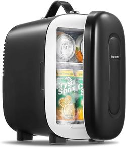 Mini Fridge Portable, 5 Liter/6 Cans Small Fridge Cooler & Warmer, Quiet, DC/AC Power, Cmpact Mini Fridge for Bedrooms, Office, Skincare, Car, Travel, Black