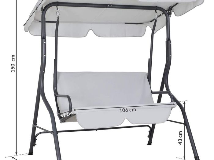 Hollywood swing, sun canopy, garden swing, swing bench, swing, garden, indoor, balcony, terrace, light grey