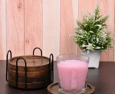 Mango Wood Coasters for Drinks with Iron Holder Stand Set of 5 for Drinking Glasses, Tabletop Protection for Any Table Type