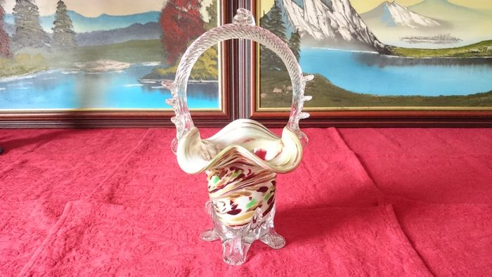 Murano Millefiori Art Glass Basket 10.75 Inches Tall